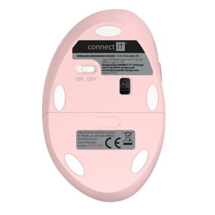 CONNECT IT CMO-2600-PK - Ergonomski bežični miš 800/1200/1600 DPI 1xAA ružičasti