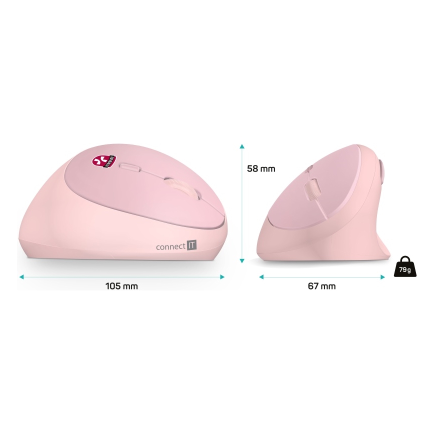 CONNECT IT CMO-2600-PK - Ergonomski bežični miš 800/1200/1600 DPI 1xAA ružičasti
