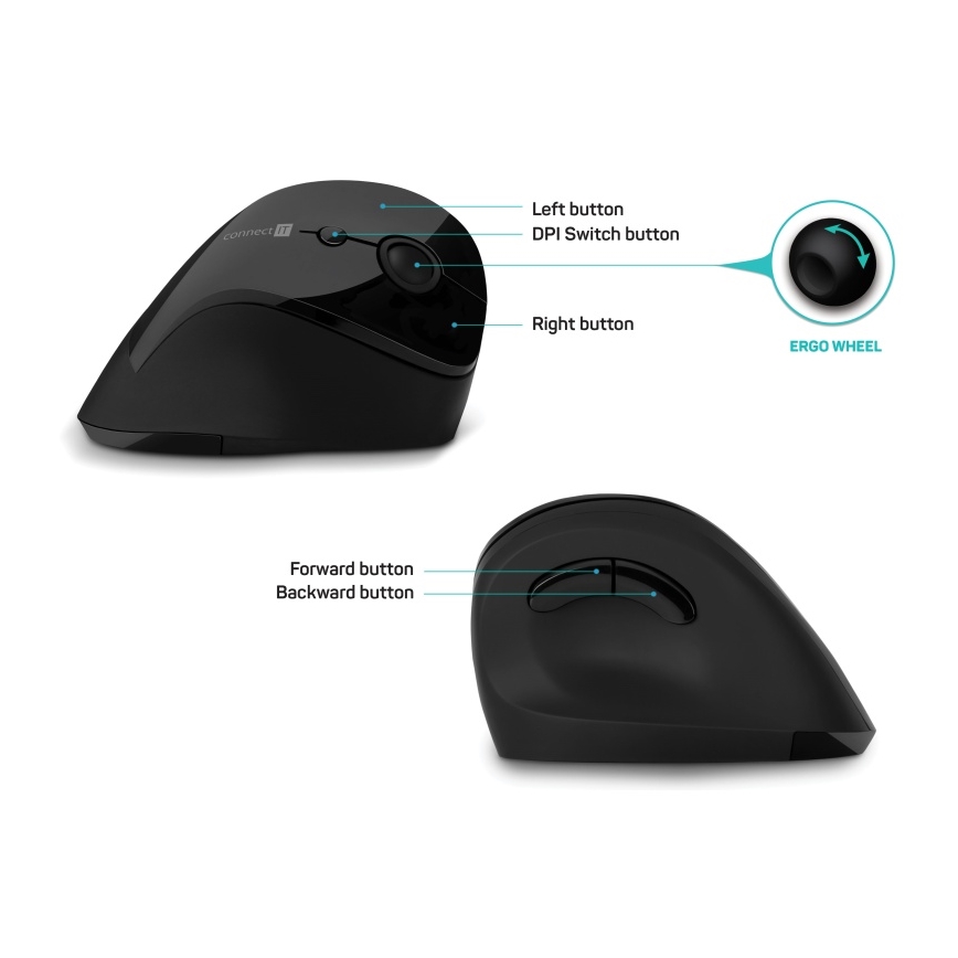 CONNECT IT CMO-2700-BK - Ergonomski bežični miš sa podesivim DPI 800/1200/1600, napajanje 1x AA, crne boje