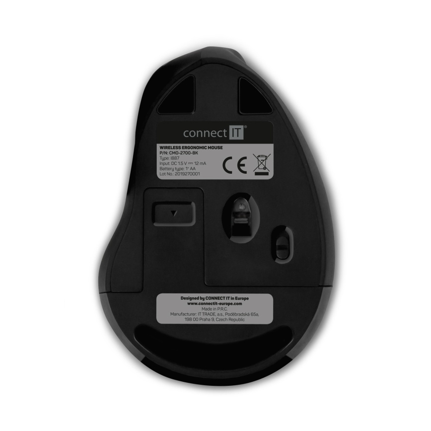 CONNECT IT CMO-2700-BK - Ergonomski bežični miš sa podesivim DPI 800/1200/1600, napajanje 1x AA, crne boje