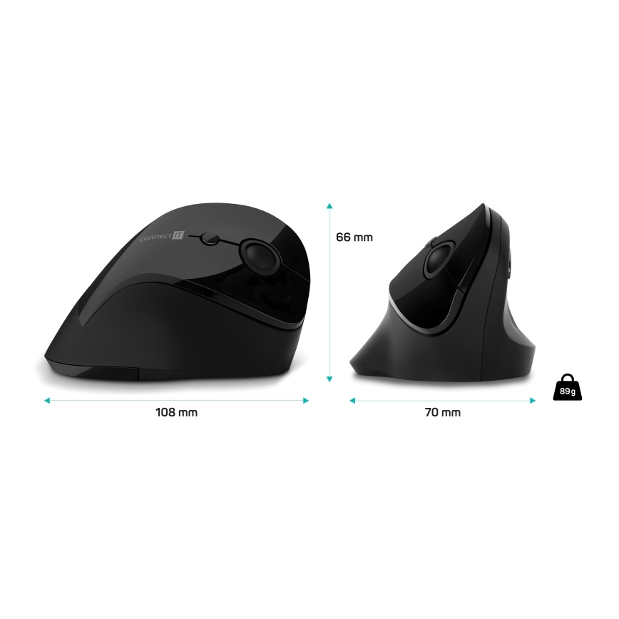 CONNECT IT CMO-2700-BK - Ergonomski bežični miš sa podesivim DPI 800/1200/1600, napajanje 1x AA, crne boje