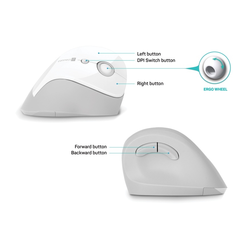 CONNECT IT CMO-2700-WH - Ergonomski bežični miš 800/1200/1600 DPI 1xAA beli