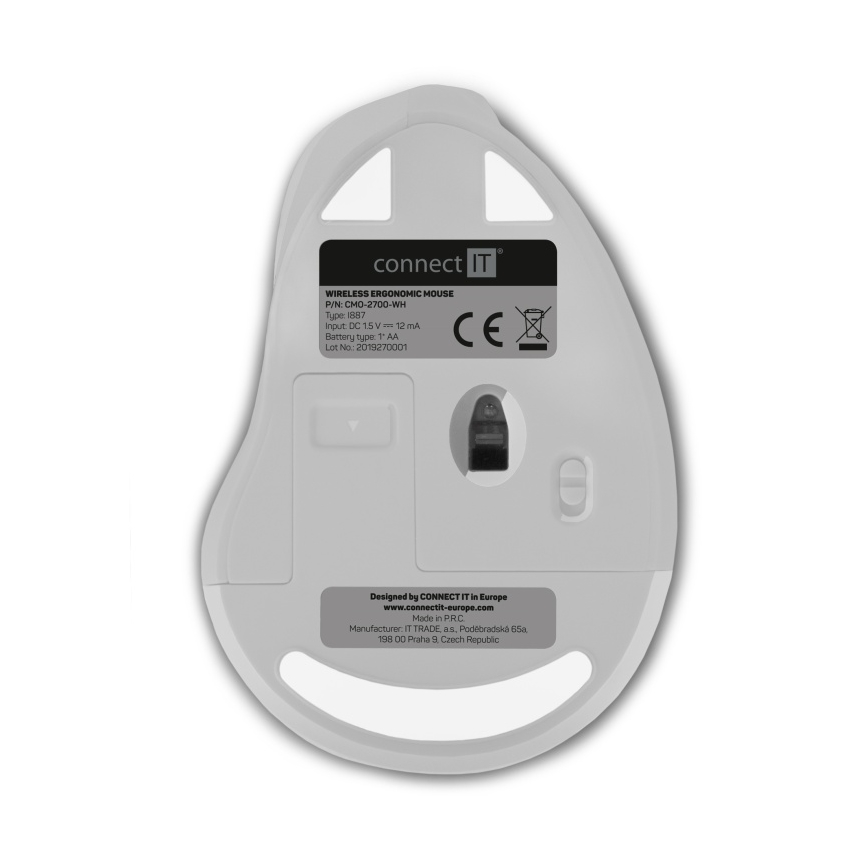 CONNECT IT CMO-2700-WH - Ergonomski bežični miš 800/1200/1600 DPI 1xAA beli