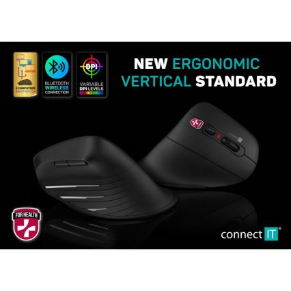 CONNECT IT CMO-2880-BK - Ergonomski bežični miš Verti TriMode 1000/1600/2400 DPI 2xAAA crna