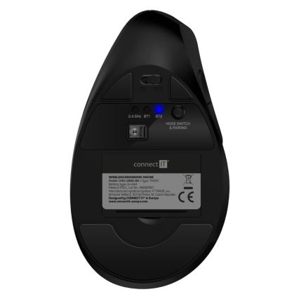 CONNECT IT CMO-2880-BK - Ergonomski bežični miš Verti TriMode 1000/1600/2400 DPI 2xAAA crna