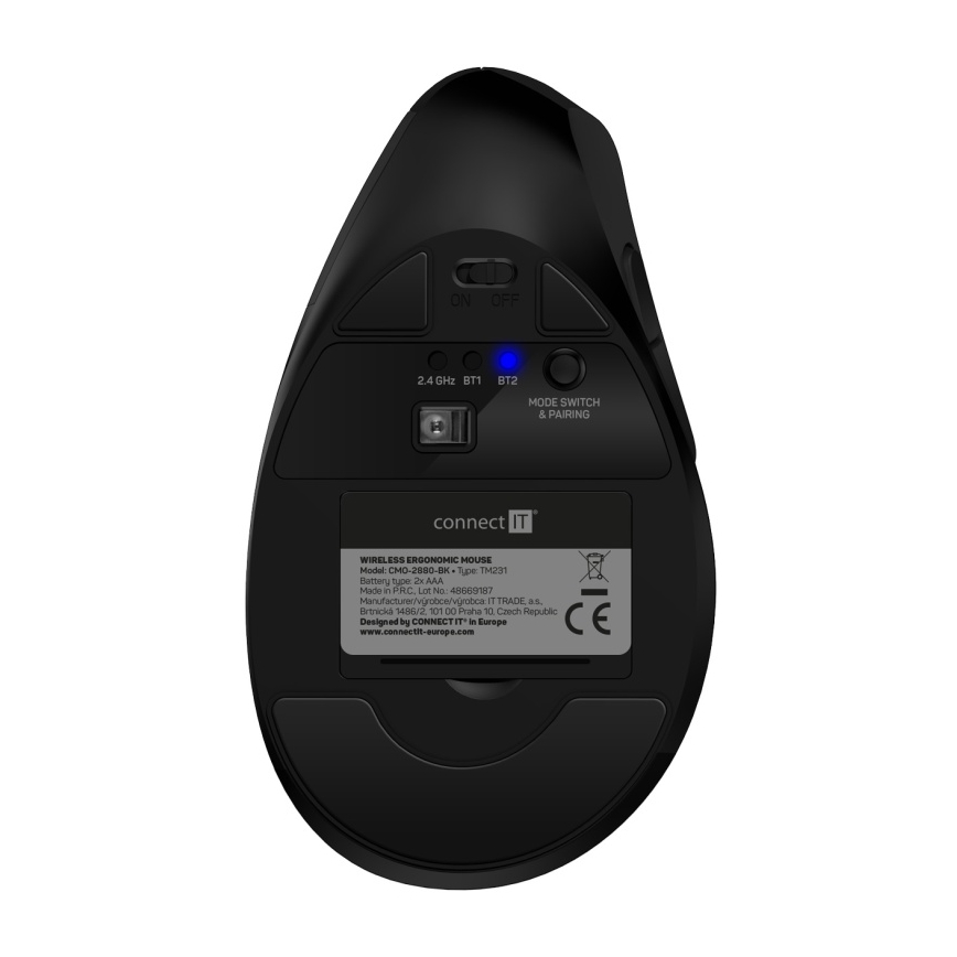 CONNECT IT CMO-2880-BK - Ergonomski bežični miš Verti TriMode 1000/1600/2400 DPI 2xAAA crna