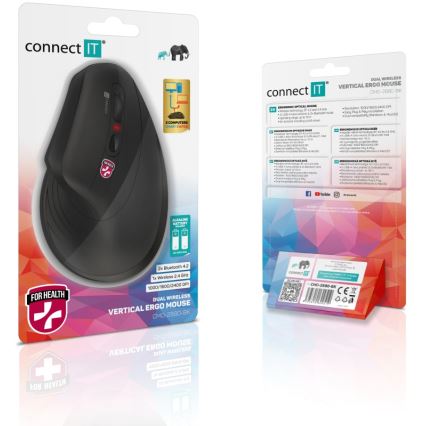 CONNECT IT CMO-2880-BK - Ergonomski bežični miš Verti TriMode 1000/1600/2400 DPI 2xAAA crna