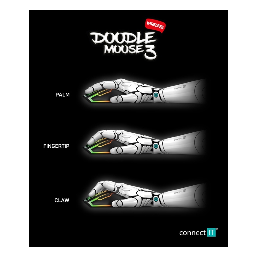 CONNECT IT CMO-3530-DD - LED RGB bežično punjiv gejmerski miš 800/1200/1600/2400/4800 DPI 600 mAh crna