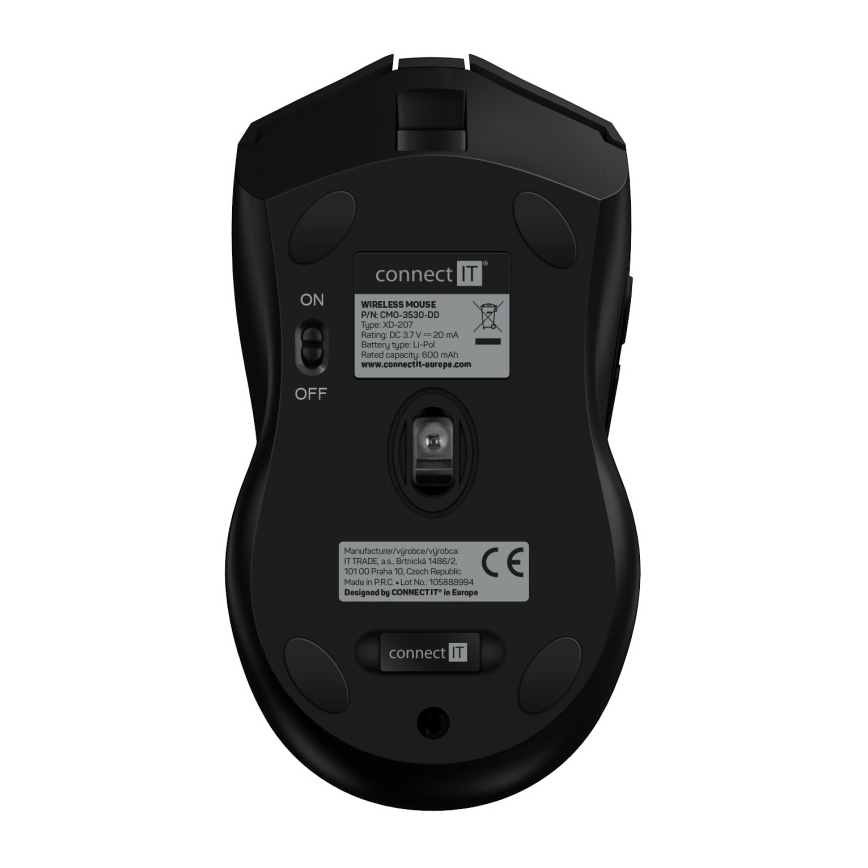 CONNECT IT CMO-3530-DD - LED RGB bežično punjiv gejmerski miš 800/1200/1600/2400/4800 DPI 600 mAh crna