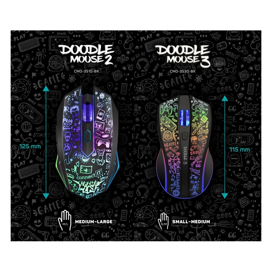 CONNECT IT CMO-3530-DD - LED RGB bežično punjiv gejmerski miš 800/1200/1600/2400/4800 DPI 600 mAh crna