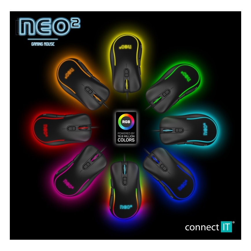 CONNECT IT CMO-3589-BK - LED RGB žični gejmerski miš 200-7200 DPI crna