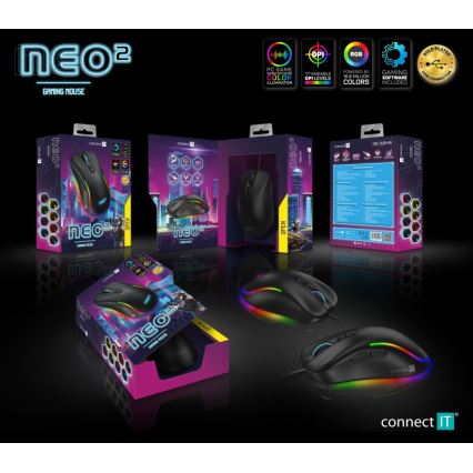CONNECT IT CMO-3589-BK - LED RGB žični gejmerski miš 200-7200 DPI crna