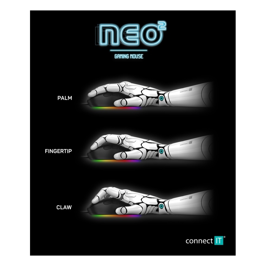 CONNECT IT CMO-3589-BK - LED RGB žični gejmerski miš 200-7200 DPI crna