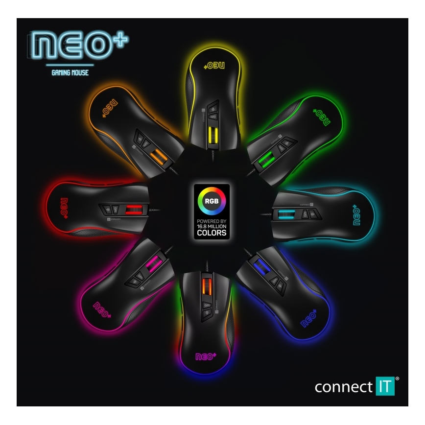 CONNECT IT CMO-3591-BK - LED RGB žični gejmerski miš 500-7200 DPI crna