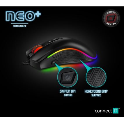 CONNECT IT CMO-3591-BK - LED RGB žični gejmerski miš 500-7200 DPI crna