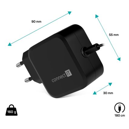 CONNECT IT CNP-1660-BK - Univerzalni USB-C adapter za napajanje laptopova 67W