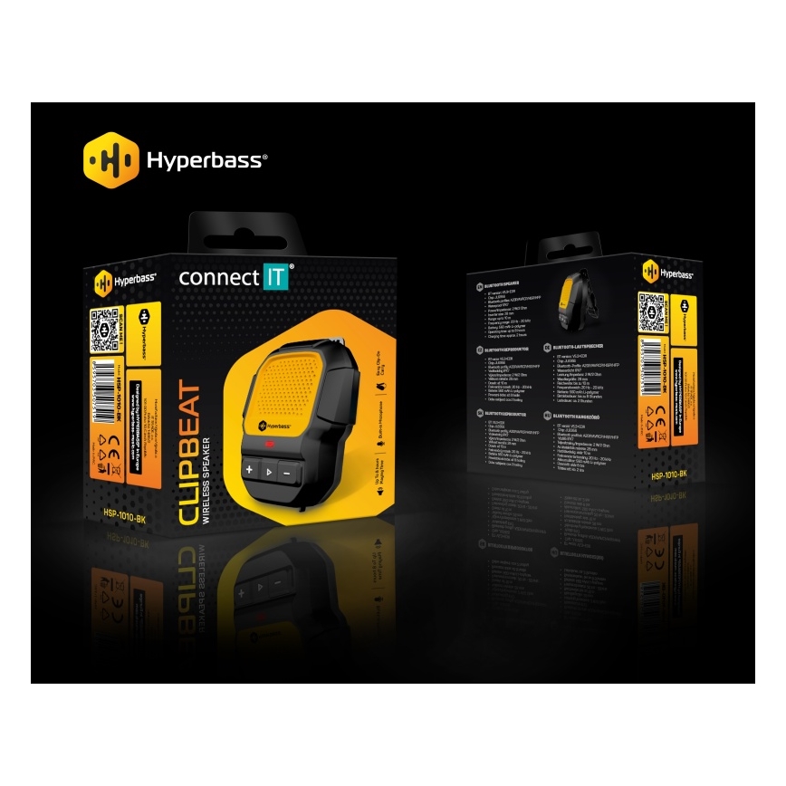 CONNECT IT HSP-1010-BK - Bežični zvučnik sa mikrofonom ClipBEAT 2 W/5 V, 560 mAh, IPX7, crna/žuta
