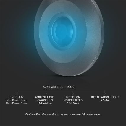 Crni plafonski PIR senzor pokreta 360° 1000W/230V