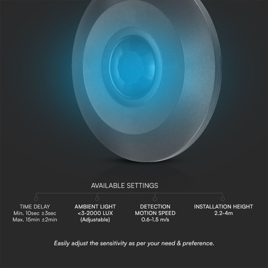 Crni plafonski PIR senzor pokreta 360° 1000W/230V