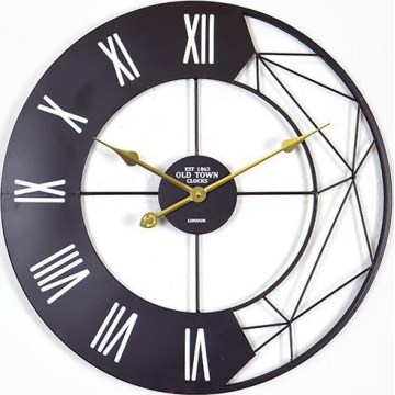Crni zidni sat 1xAA, prečnik 60 cm