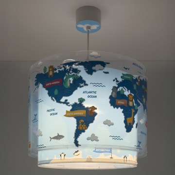 Dalber 40672 - Dečiji luster WORLD 1xE27/15W/230V plavi