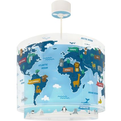 Dalber 40672 - Dečiji luster WORLD 1xE27/15W/230V plavi