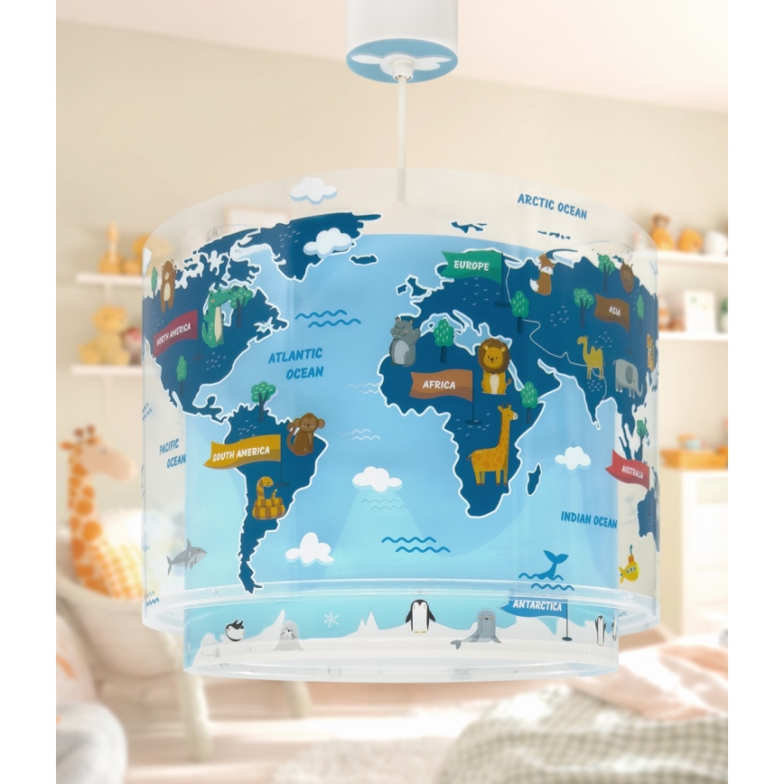 Dalber 40672 - Dečiji luster WORLD 1xE27/15W/230V plavi