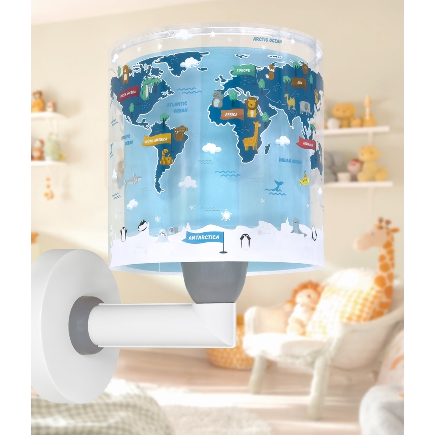 Dalber 40679 - Dečija zidna lampa WORLD 1xE27/15W/230V plava