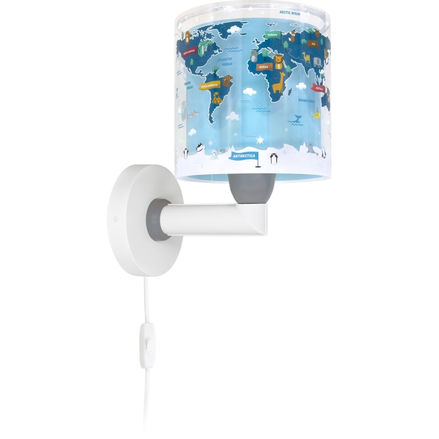 Dalber 40679 - Dečija zidna lampa WORLD 1xE27/15W/230V plava