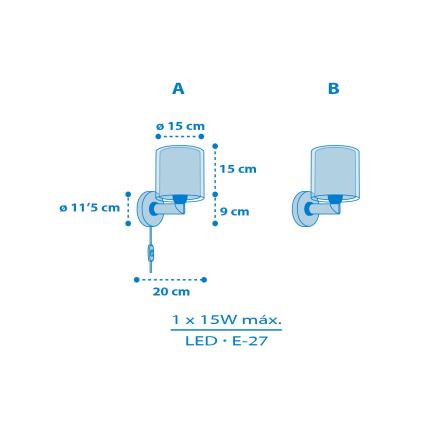 Dalber 40679 - Dečija zidna lampa WORLD 1xE27/15W/230V plava
