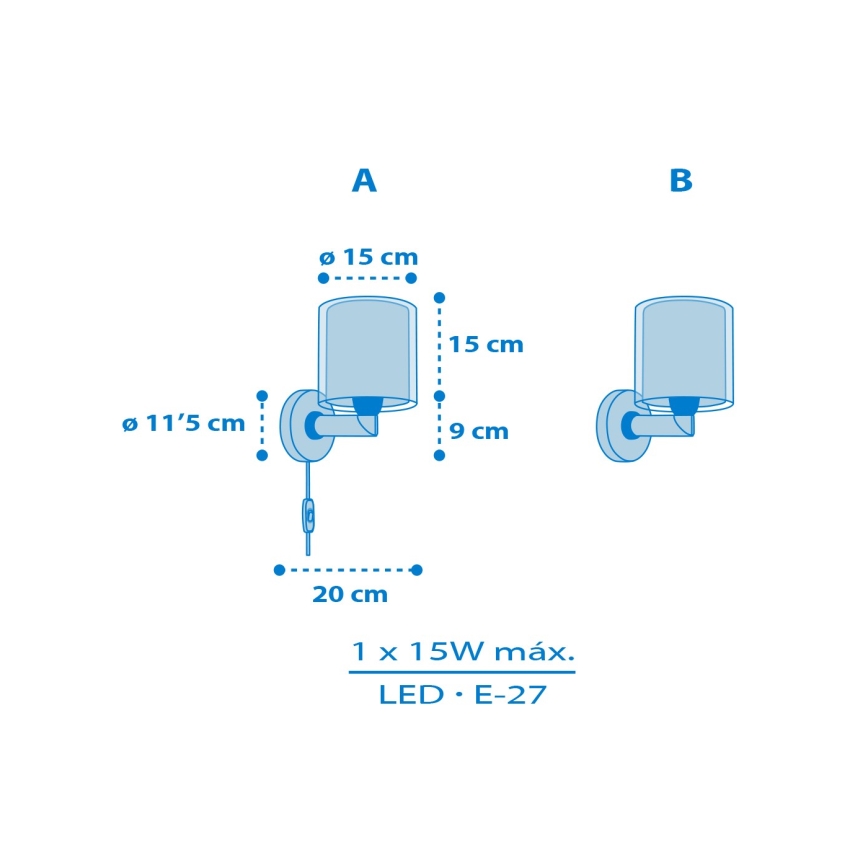 Dalber 40679 - Dečija zidna lampa WORLD 1xE27/15W/230V plava