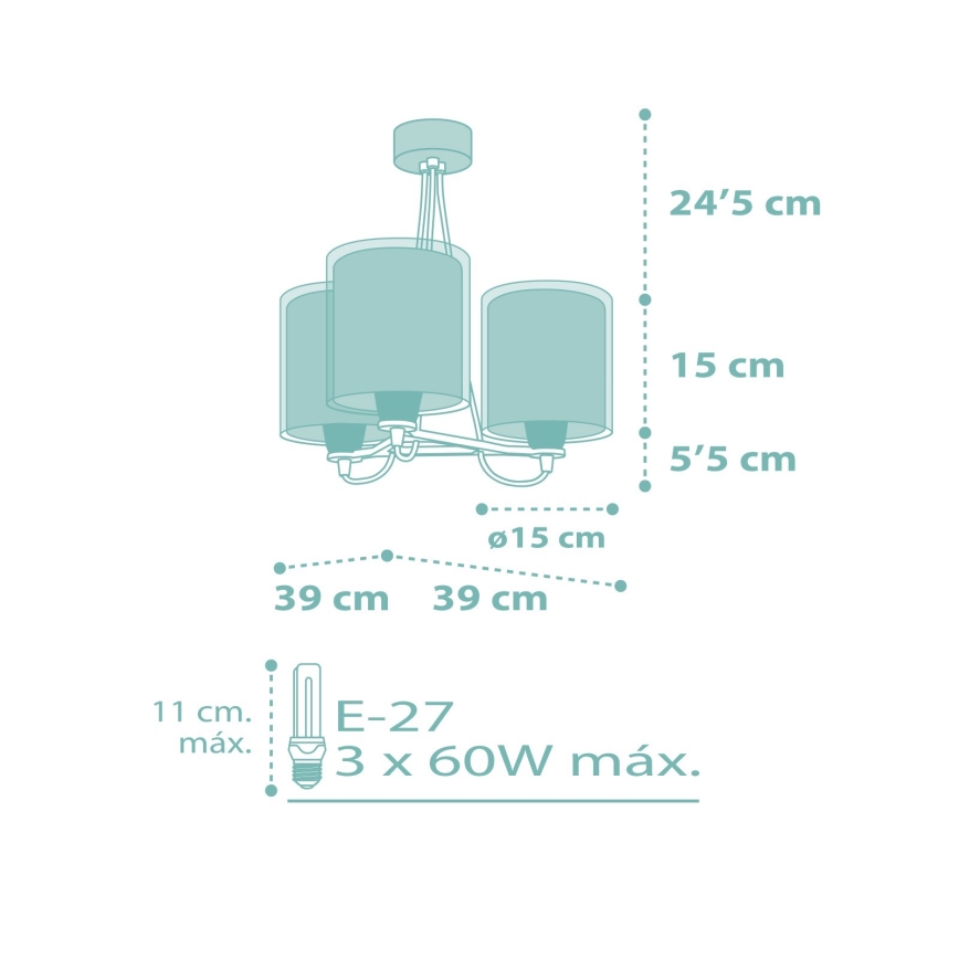 Dalber 41007H - Dečiji luster DOTS 3xE27/60W/230V