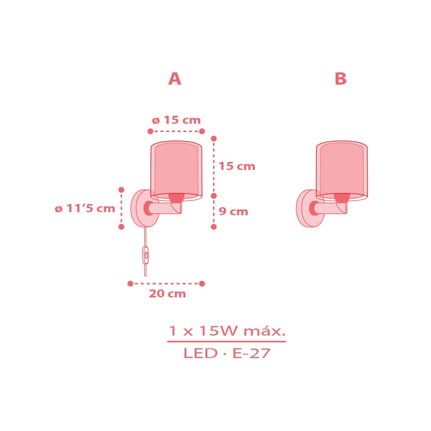 Dalber 41199 - Dečija zidna lampa RAINBOW 1xE27/15W/230V šarena