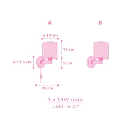 Dalber 41259 - Dečija zidna lampa HELLO KITTY&FRIENDS 1xE27/15W/230V ružičasta