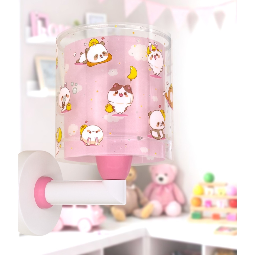 Dalber 41769S - Dečija zidna lampa KAWAII FRIENDS 1xE27/15W/230V ružičasta