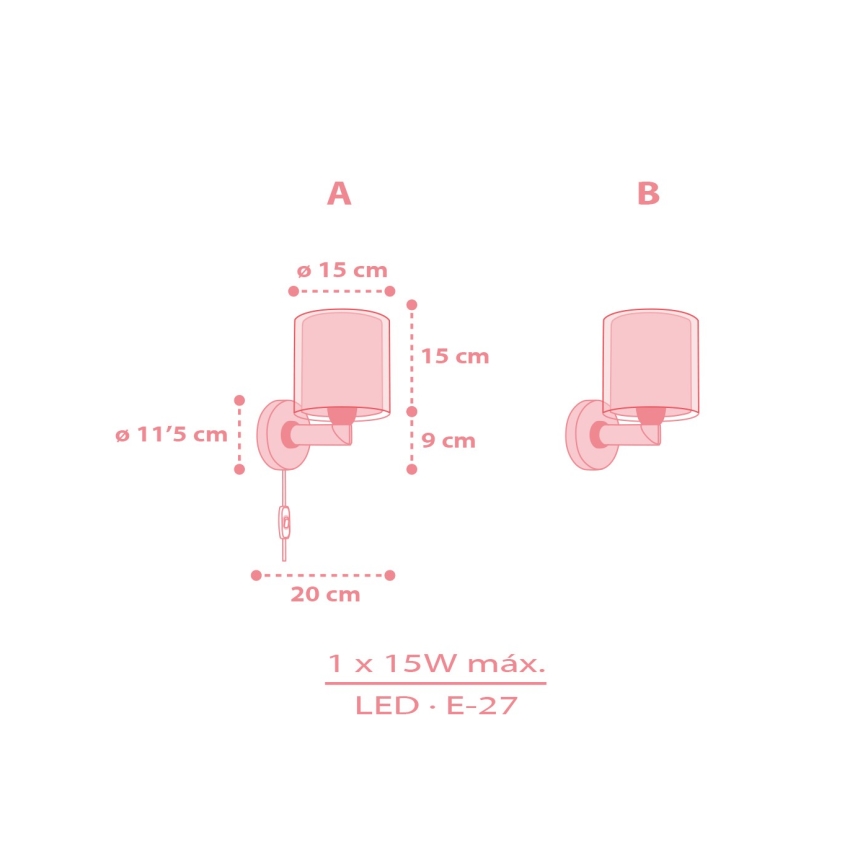 Dalber 41769S - Dečija zidna lampa KAWAII FRIENDS 1xE27/15W/230V ružičasta