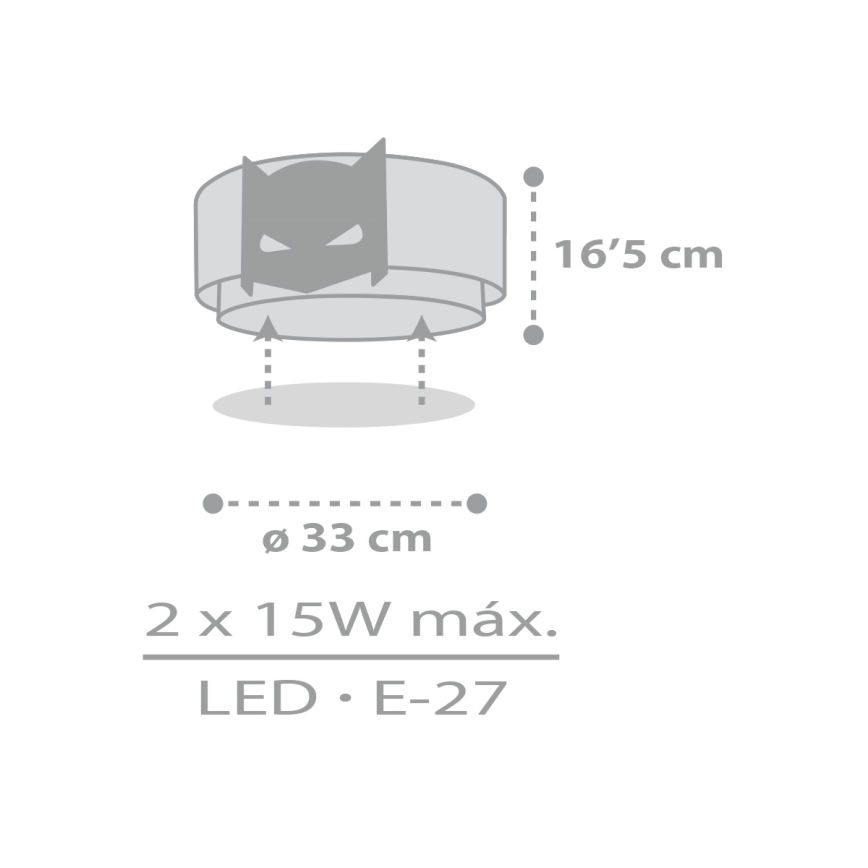 Dalber 61806 - Dečije plafonsko svetlo DARK HERO 2xE27/15W/230V