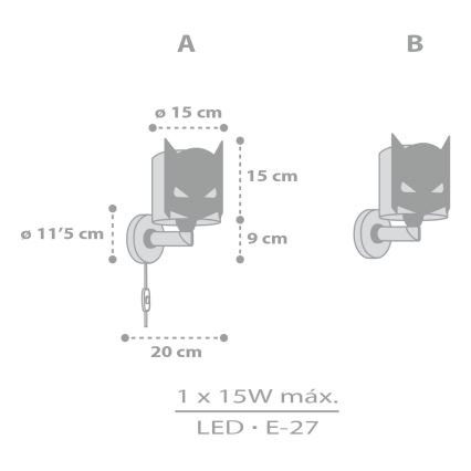 Dalber 61809 - Dečije zidno svetlo DARK HERO 1xE27/15W/230V