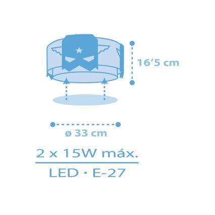 Dalber 61816 - Dečije plafonsko svetlo BLUE HERO 2xE27/15W/230V