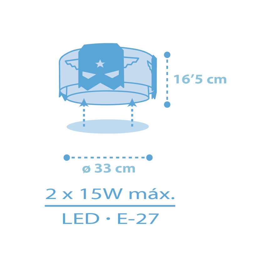 Dalber 61816 - Dečije plafonsko svetlo BLUE HERO 2xE27/15W/230V