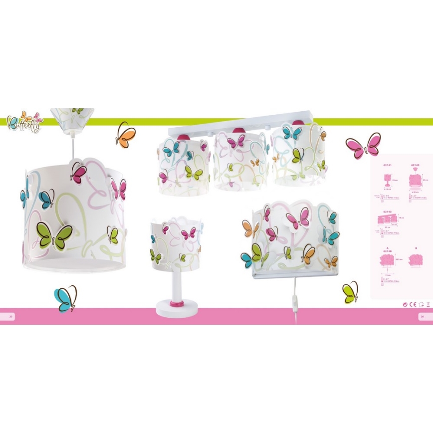 Dalber 62142 - Dečiji luster BUTTERFLY 1xE27/60W/230V