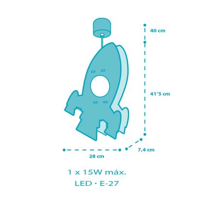 Dalber 63357 - Dečiji luster ROCKET 1xE27/15W/230V