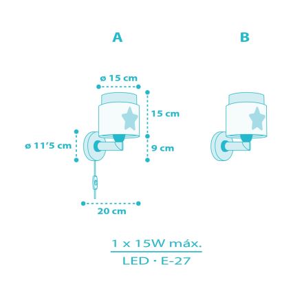 Dalber 76019T - Dečije zidno svetlo BABY DREAMS 1xE27/15W/230V plava