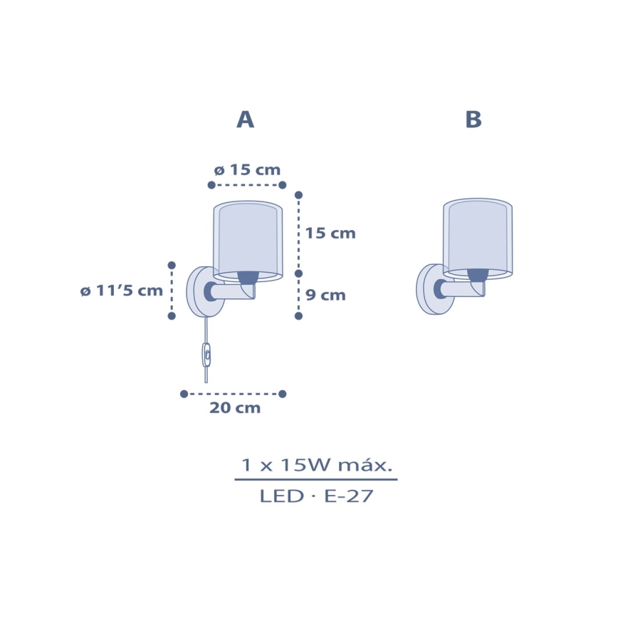 Dalber 76639 - Dečija zidna lampa MOON DREAMS 1xE27/15W/230V plava