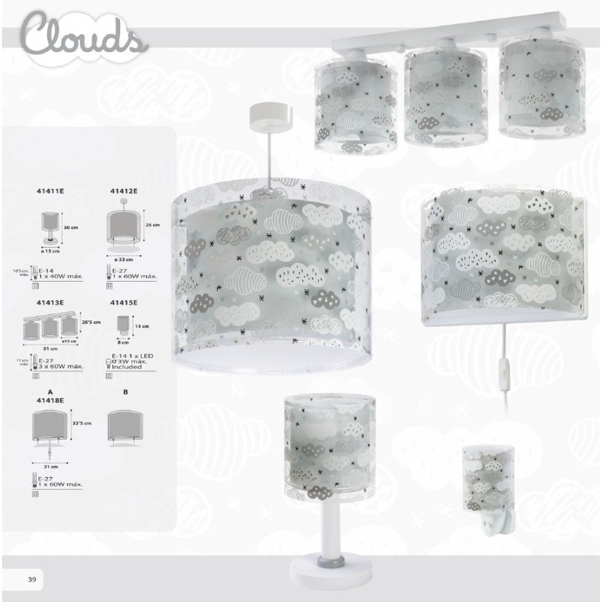 Dalber D-41411E - Dečija stona lampica CLOUDS 1xE14/40W/230V