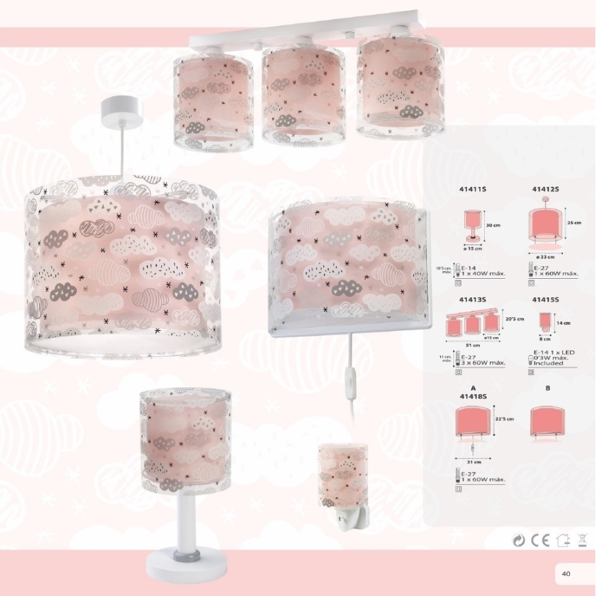 Dalber D-41411S - Dečja lampica CLOUDS 1xE14/40W/230V