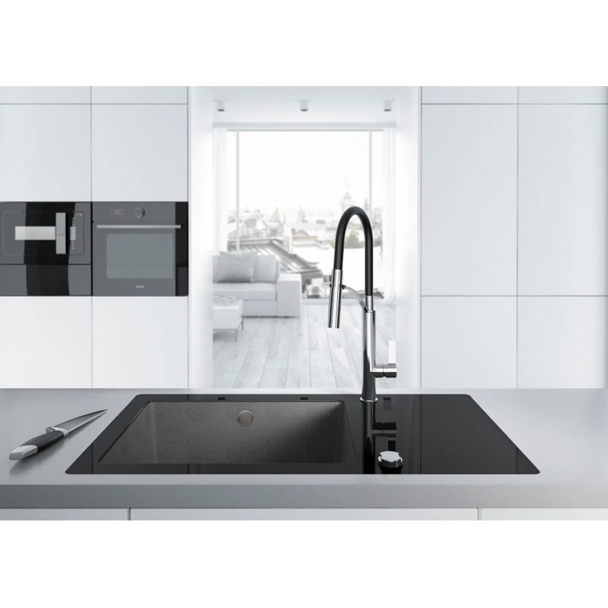 Deante BGB_B720 - Slavina za sudoperu sa fleksibilnim izlivom GERBERA crna/hrom