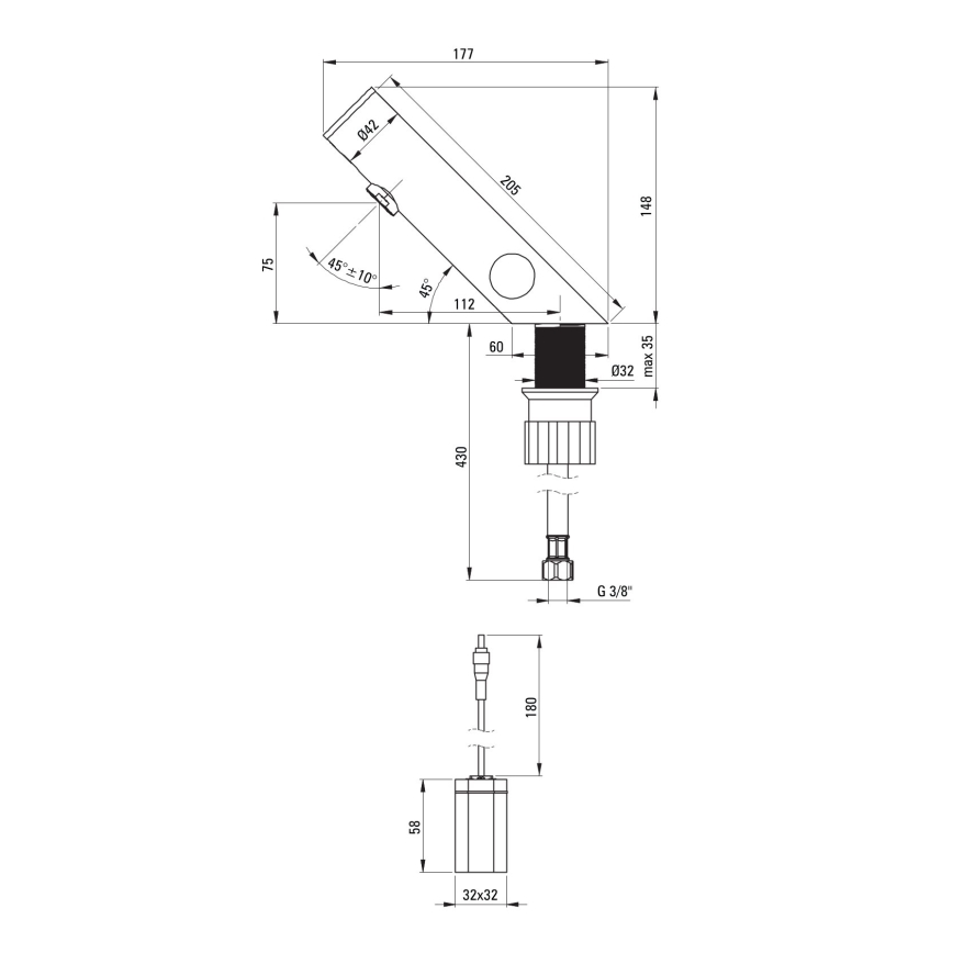 Deante BQR_P29R - bezkontaktna baterija za umivaonik sa regulacijom temperature SENSE 4xAA, polirani čelik