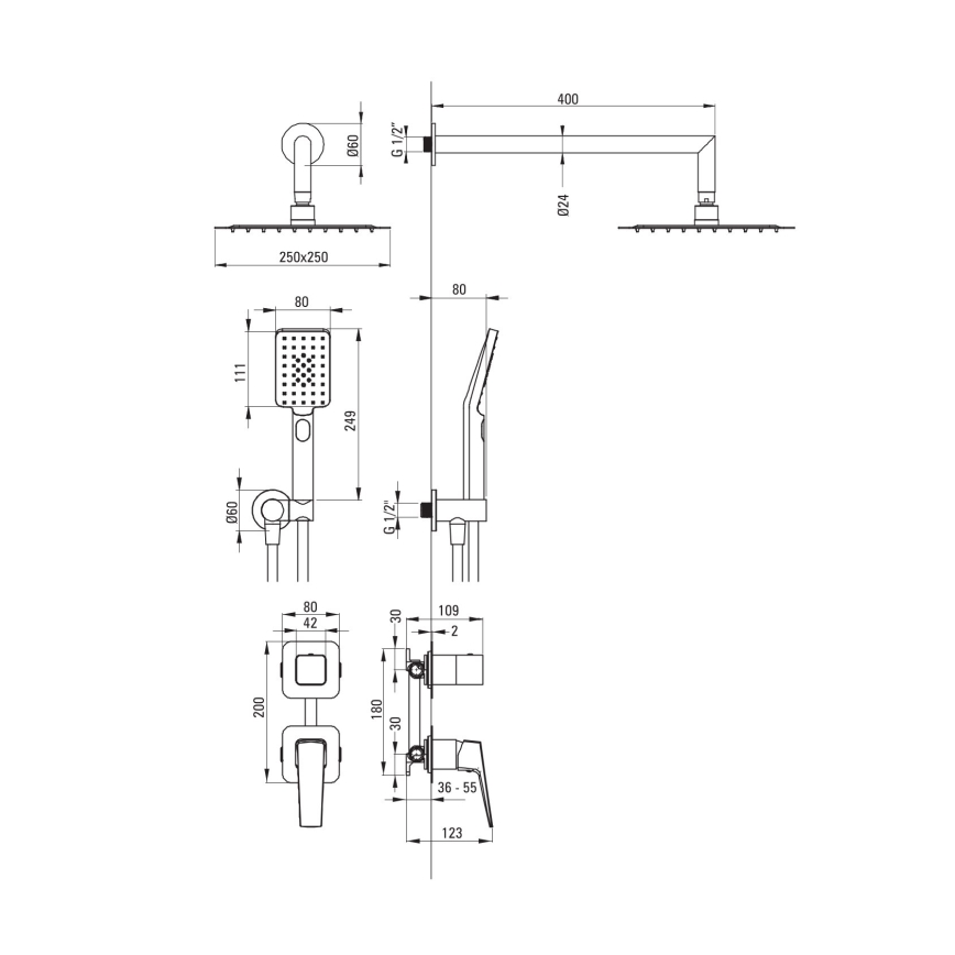 Deante NQL_09YK - komplet za tuš sa ugradnom baterijom BLUR, sjajni hrom