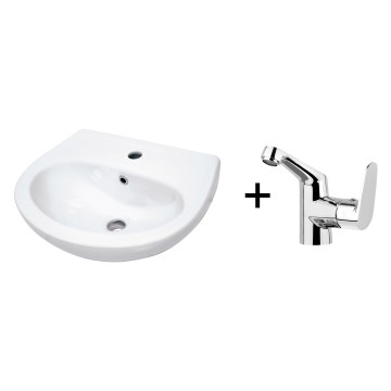 Deante - Viseći umivaonik JASMIN 45,7x36,4 + baterija za umivaonik LEMON